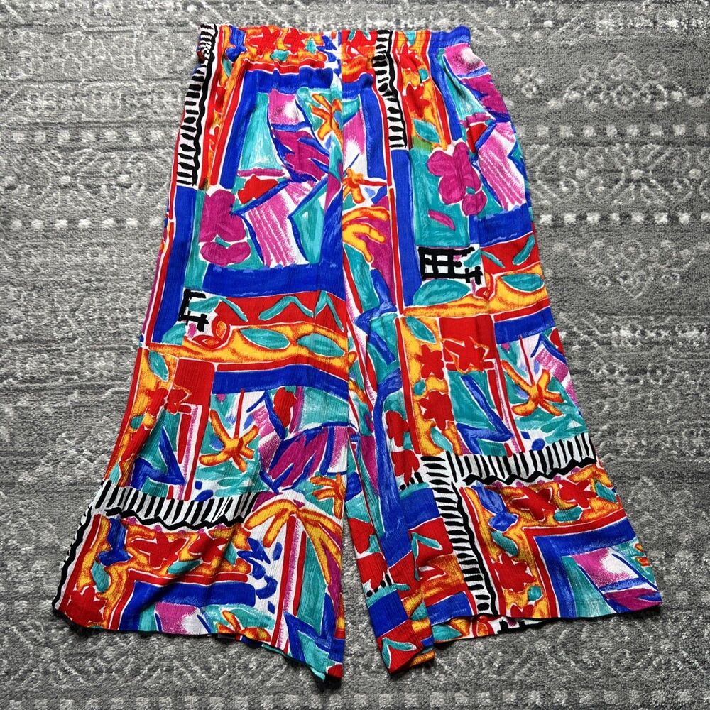 CM Shapes Vintage 80s 90s Culottes Wide Leg Pants Womens 2X Geometric Colorful